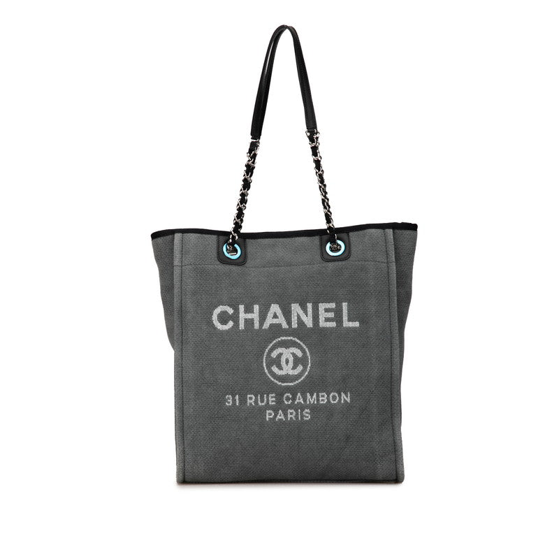 シャネル ドーヴィルPM チェーン トートバッグ ハンドバッグ A66939 グレー ブラック キャンバス レザー レディース CHANEL 【中古】