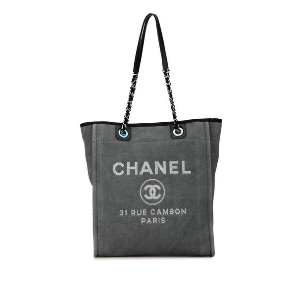 シャネル ドーヴィルPM チェーン トートバッグ ハンドバッグ A66939 グレー ブラック キャンバス レザー レディース CHANEL 【中古】