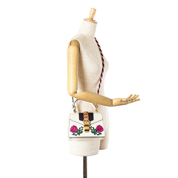 グッチ シルヴィ ローズエンブロイダリー ハンドバッグ ショルダーバッグ 2WAY 470270 ホワイト レザー レディース GUCCI 【中古】