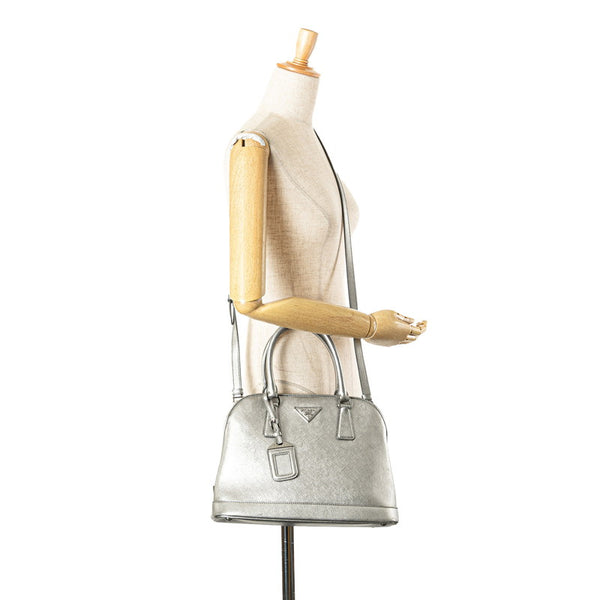 プラダ 三角ロゴプレート ハンドバッグ ショルダーバッグ 2WAY BN2567 シルバー レザー レディース PRADA 【中古】