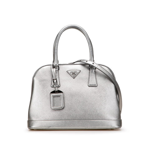 プラダ 三角ロゴプレート ハンドバッグ ショルダーバッグ 2WAY BN2567 シルバー レザー レディース PRADA 【中古】