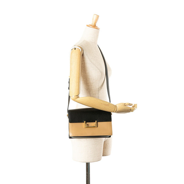 サンローラン ロゴ ショルダーバッグ ブラック ベージュ レザー レディース SAINT LAURENT 【中古】
