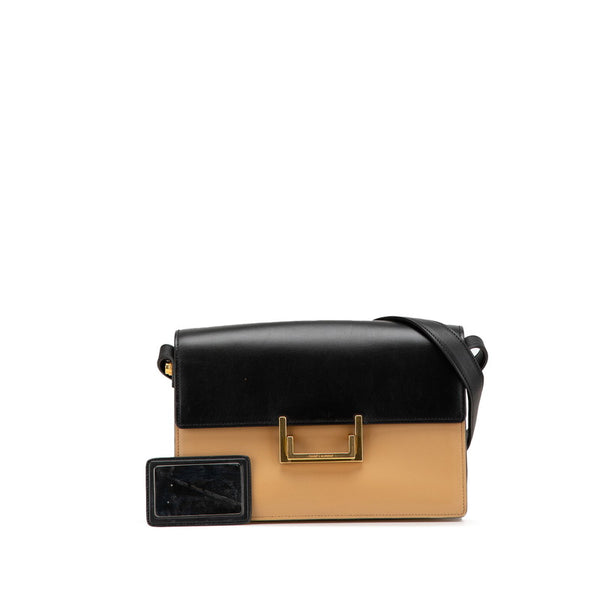 サンローラン ロゴ ショルダーバッグ ブラック ベージュ レザー レディース SAINT LAURENT 【中古】