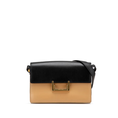 サンローラン ロゴ ショルダーバッグ ブラック ベージュ レザー レディース SAINT LAURENT 【中古】