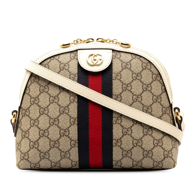 グッチ オフィディア GGスプリーム シェリーライン ショルダーバッグ 499621 ホワイト レッド スウェード レザー レディース GUCCI 【中古】