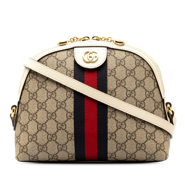 グッチ オフィディア GGスプリーム シェリーライン ショルダーバッグ 499621 ホワイト レッド スウェード レザー レディース GUCCI 【中古】