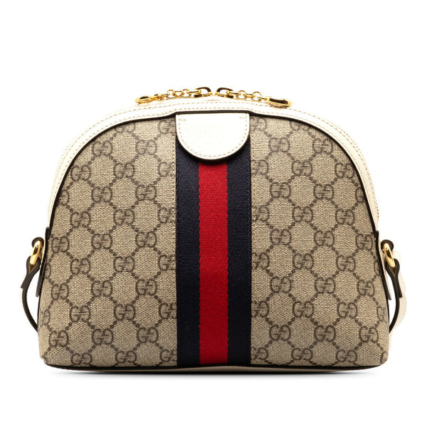 グッチ オフィディア GGスプリーム シェリーライン ショルダーバッグ 499621 ホワイト レッド スウェード レザー レディース GUCCI 【中古】