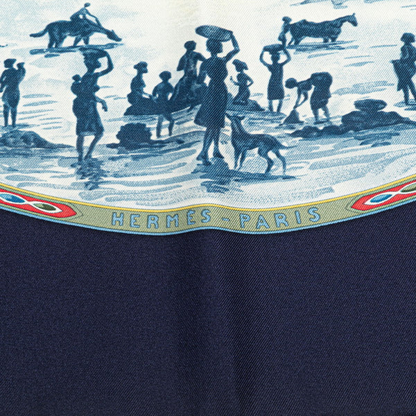 エルメス カレ90 CAVALIERS PEULS プール族の騎手 スカーフ ブルー マルチカラー シルク レディース HERMES 【中古】
