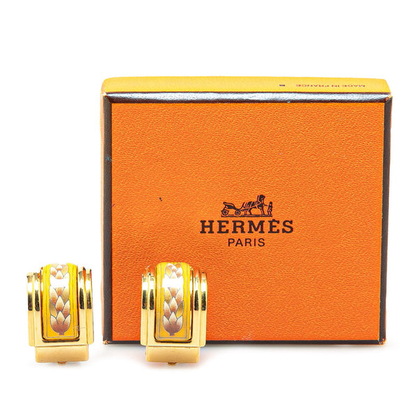 エルメス エマイユ 七宝焼き イヤリング ゴールド イエロー メッキ レディース HERMES 【中古】