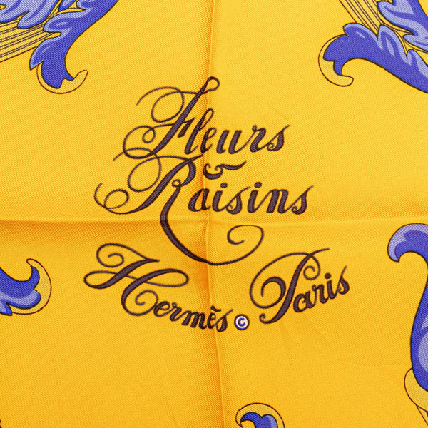 エルメス カレ90 FLEURS RAISINS 葡萄の花 スカーフ イエロー マルチカラー シルク レディース HERMES 【中古】