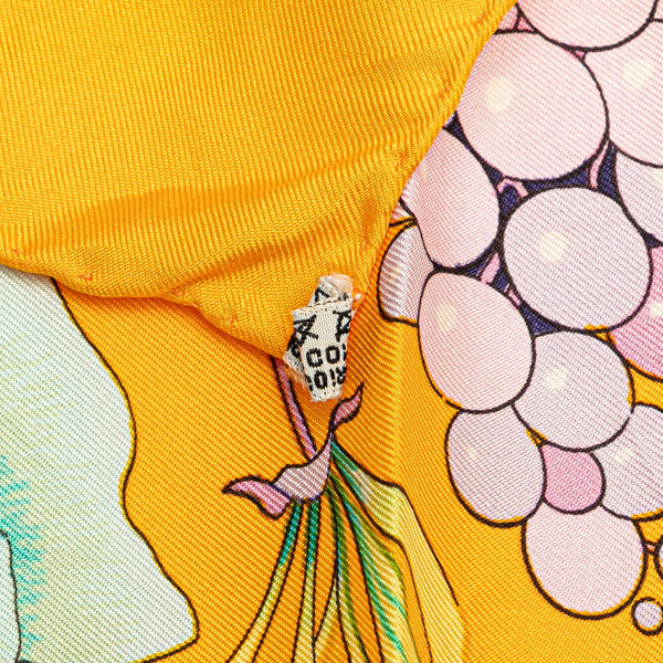 エルメス カレ90 FLEURS RAISINS 葡萄の花 スカーフ イエロー マルチカラー シルク レディース HERMES 【中古】