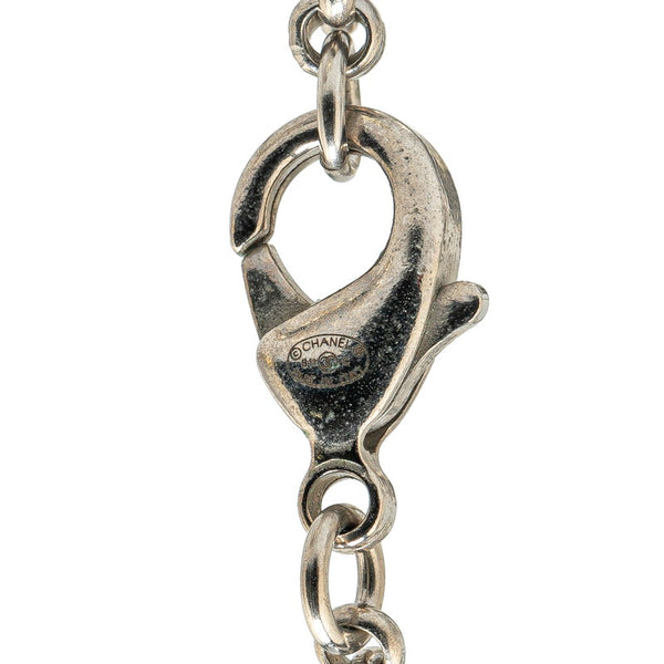 シャネル ココマーク リボン フェイクパール 2連 ネックレス シルバー ブラック メタル レディース CHANEL 【中古】