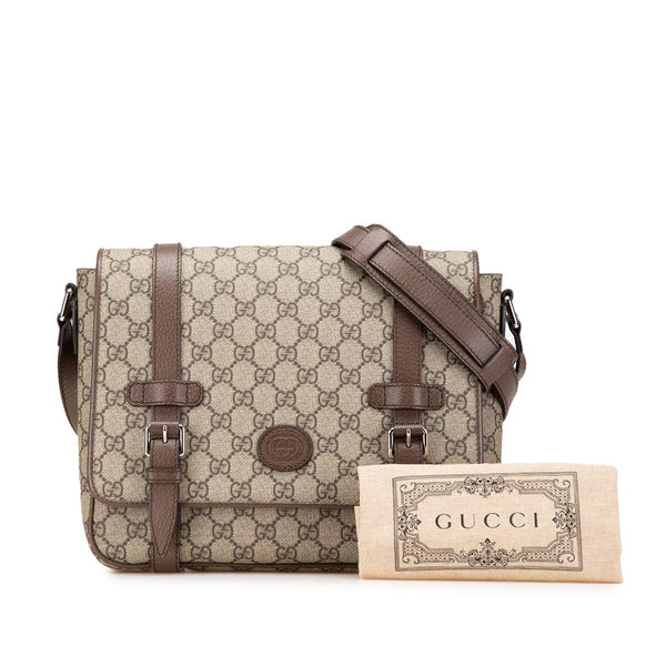 グッチ GGスプリーム メッセンジャーバッグ 658542 ベージュ ブラウン PVC レザー レディース GUCCI 【中古】