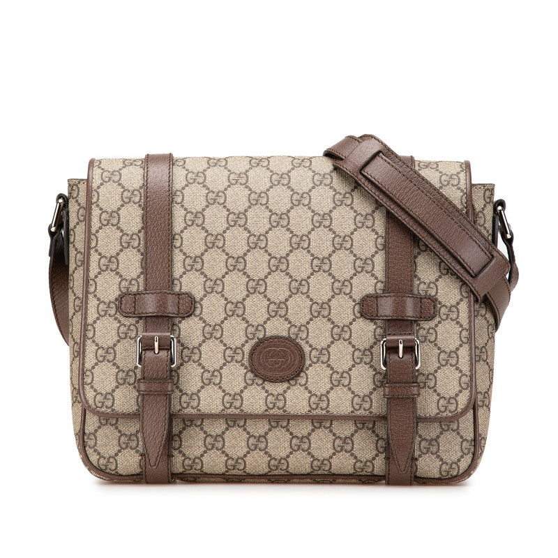 グッチ GGスプリーム メッセンジャーバッグ 658542 ベージュ ブラウン PVC レザー レディース GUCCI 【中古】