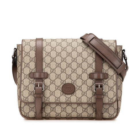 グッチ GGスプリーム メッセンジャーバッグ 658542 ベージュ ブラウン PVC レザー レディース GUCCI 【中古】