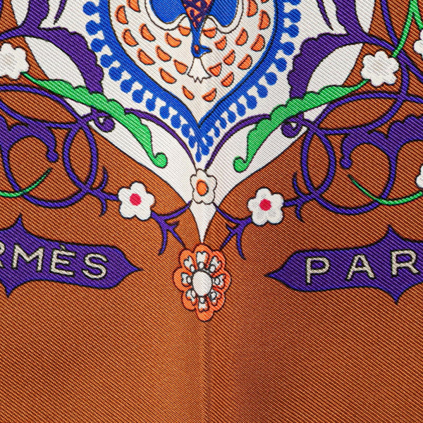 エルメス カレ90 Poesie Persane ペルシャの詩 スカーフ グリーン マルチカラー シルク レディース HERMES 【中古】