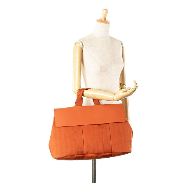 エルメス ヴァルパライソMM ハンドバッグ ポティロン オレンジ トワルシェブロン レザー レディース HERMES 【中古】