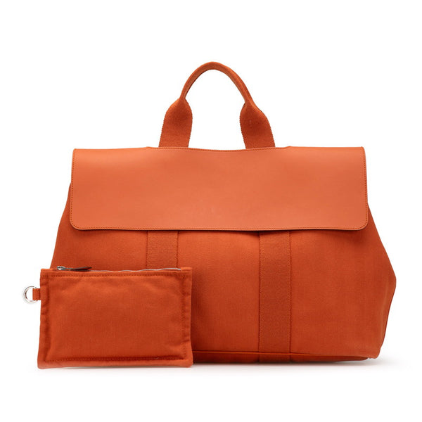 エルメス ヴァルパライソMM ハンドバッグ ポティロン オレンジ トワルシェブロン レザー レディース HERMES 【中古】