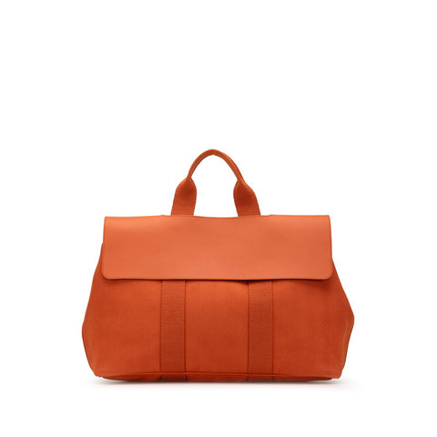 エルメス ヴァルパライソMM ハンドバッグ ポティロン オレンジ トワルシェブロン レザー レディース HERMES 【中古】