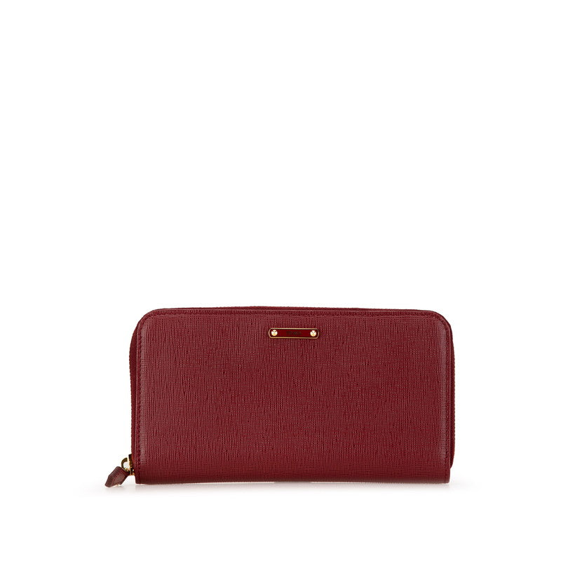 フェンディ ロゴプレート ラウンドファスナー 長財布 8M0299 レッド PVC レザー レディース FENDI 【中古】