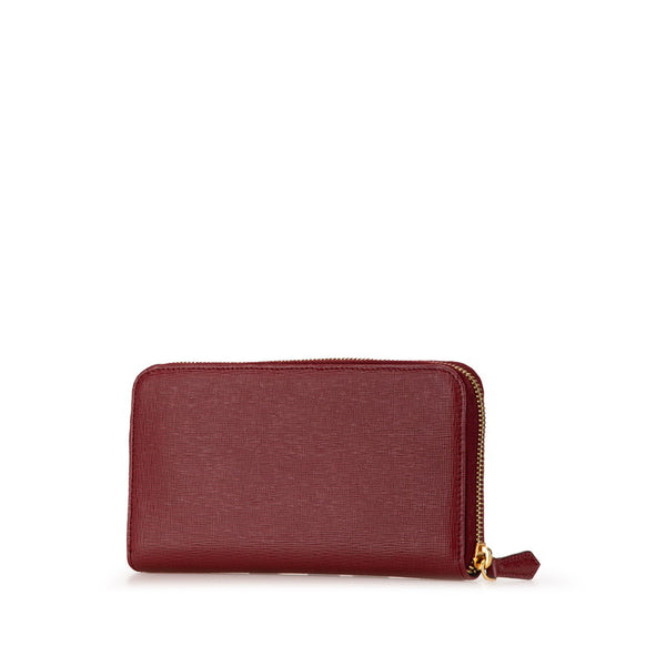 フェンディ ロゴプレート ラウンドファスナー 長財布 8M0299 レッド PVC レザー レディース FENDI 【中古】