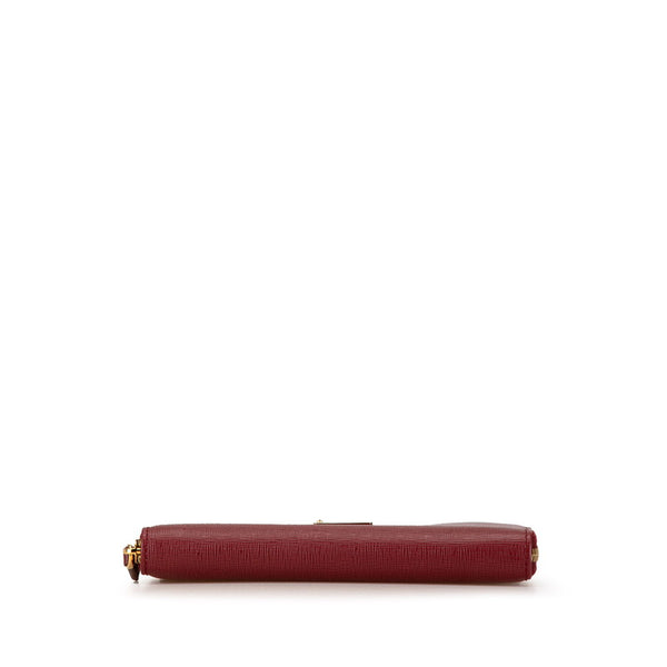 フェンディ ロゴプレート ラウンドファスナー 長財布 8M0299 レッド PVC レザー レディース FENDI 【中古】
