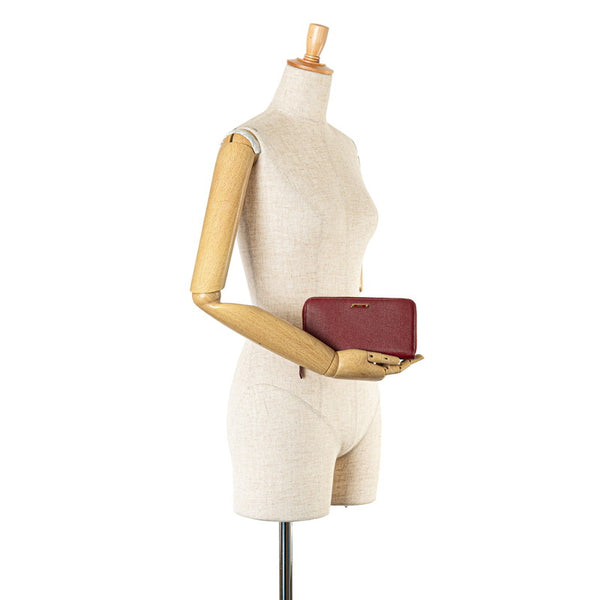 フェンディ ロゴプレート ラウンドファスナー 長財布 8M0299 レッド PVC レザー レディース FENDI 【中古】