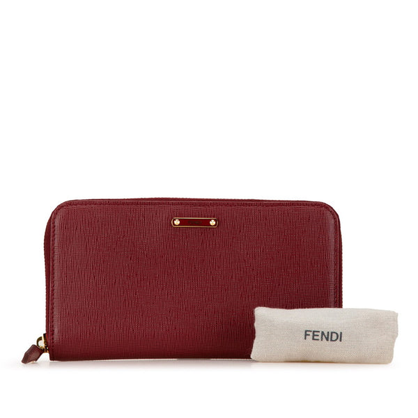 フェンディ ロゴプレート ラウンドファスナー 長財布 8M0299 レッド PVC レザー レディース FENDI 【中古】