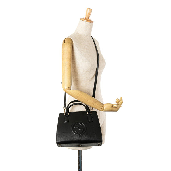グッチ ソーホー インターロッキングG ハンドバッグ ショルダーバッグ 2WAY 607722 ブラック レザー レディース GUCCI 【中古】