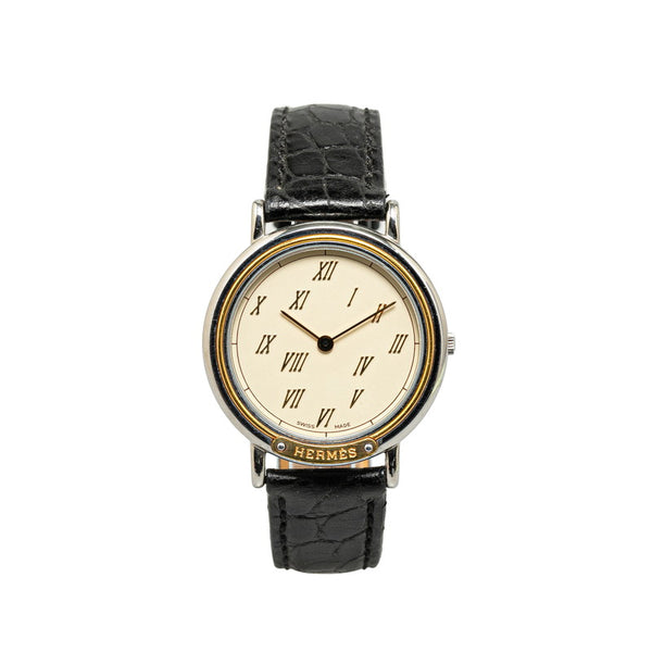 エルメス メテオール ベルト（社外品） 腕時計 クオーツ アイボリー文字盤 ステンレススチール レディース HERMES 【中古】