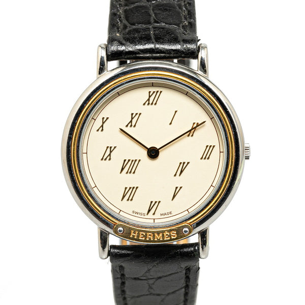 エルメス メテオール ベルト（社外品） 腕時計 クオーツ アイボリー文字盤 ステンレススチール レディース HERMES 【中古】