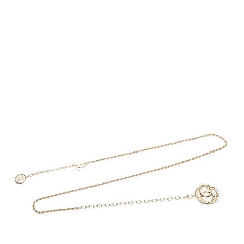シャネル ココマーク ラインストーン ビジュー チェーンベルト シャンパンゴールド メッキ レディース CHANEL 【中古】