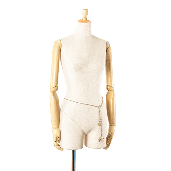 シャネル ココマーク ラインストーン ビジュー チェーンベルト シャンパンゴールド メッキ レディース CHANEL 【中古】