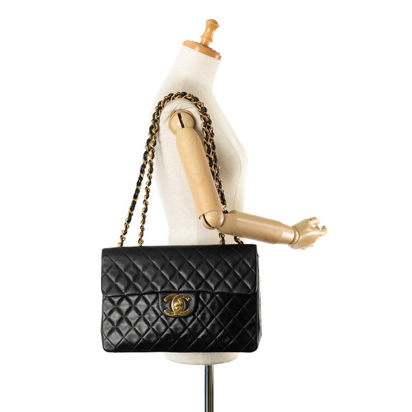 シャネル デカ マトラッセ34 ココマーク チェーン ショルダーバッグ  ブラック ラムスキン レディース CHANEL 【中古】