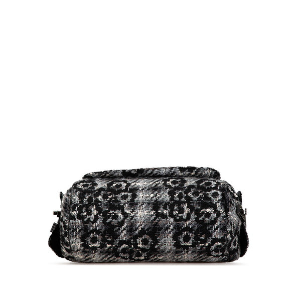 シャネル カメリア チェーン ショルダーバッグ グレー ブラック ツイード レザー レディース CHANEL 【中古】