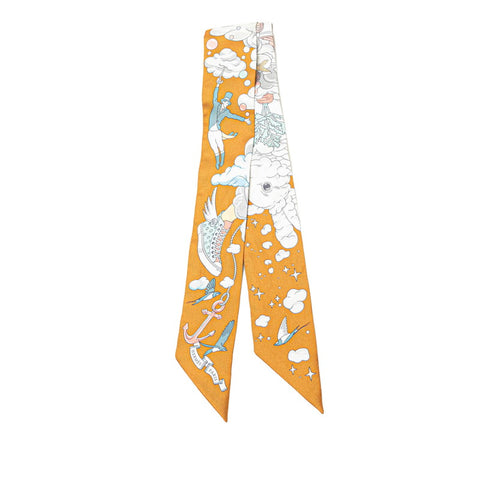 エルメス ツイリー Sur Mon Nuage 私の雲 スカーフ ブラウン ホワイト マルチカラー シルク レディース HERMES 【中古】