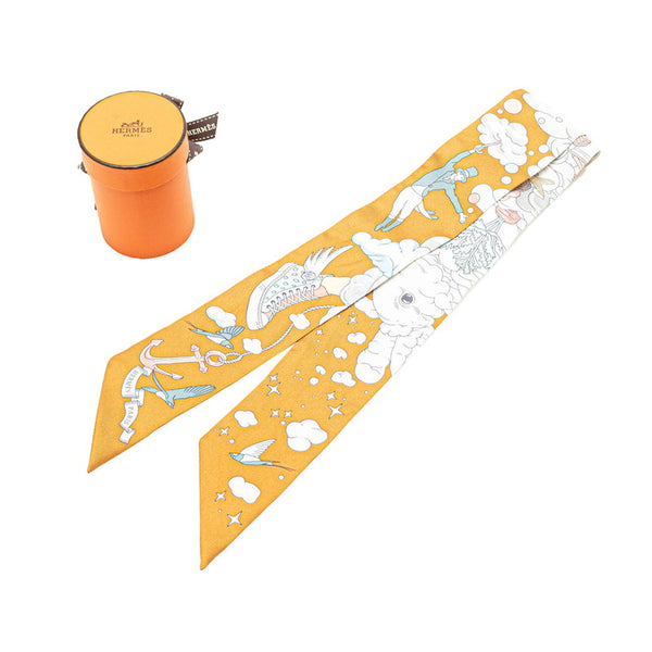 エルメス ツイリー Sur Mon Nuage 私の雲 スカーフ ブラウン ホワイト マルチカラー シルク レディース HERMES 【中古】