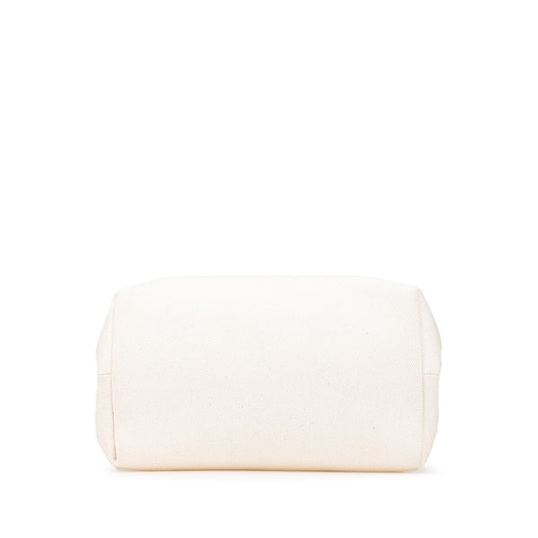 セリーヌ ホリゾンタル カバ トートバッグ ハンドバッグ ホワイト ブラウン キャンバス レザー レディース CELINE 【中古】