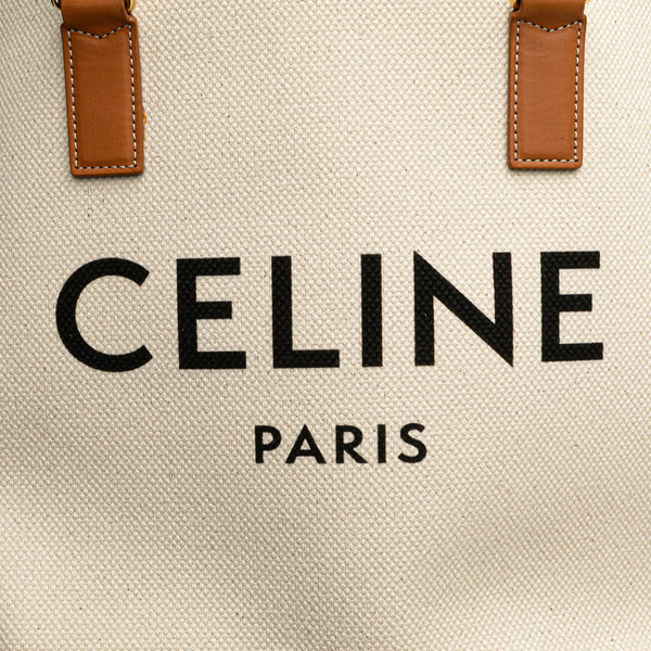 セリーヌ ホリゾンタル カバ トートバッグ ハンドバッグ ホワイト ブラウン キャンバス レザー レディース CELINE 【中古】