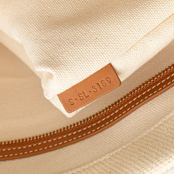 セリーヌ ホリゾンタル カバ トートバッグ ハンドバッグ ホワイト ブラウン キャンバス レザー レディース CELINE 【中古】