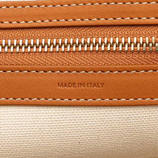 セリーヌ ホリゾンタル カバ トートバッグ ハンドバッグ ホワイト ブラウン キャンバス レザー レディース CELINE 【中古】