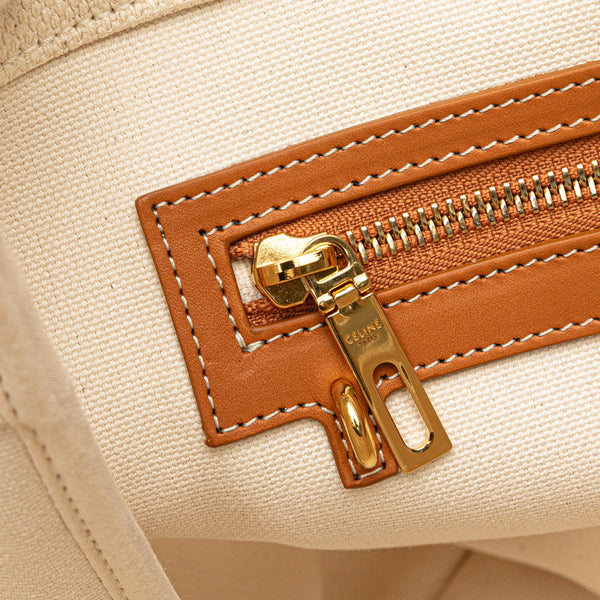 セリーヌ ホリゾンタル カバ トートバッグ ハンドバッグ ホワイト ブラウン キャンバス レザー レディース CELINE 【中古】