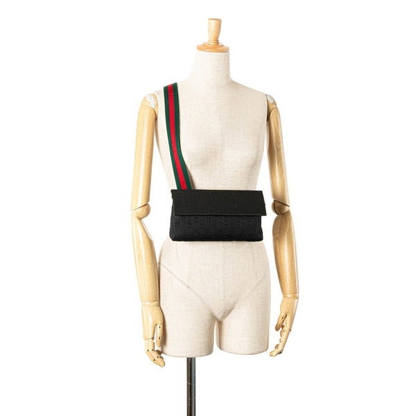 グッチ GGキャンバス ウエストバッグ ボディバッグ 180691 ブラック キャンバス レザー レディース GUCCI 【中古】