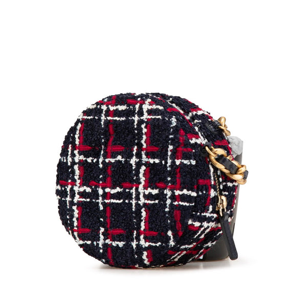 シャネル シャネル19 ラウンド型 斜め掛け チェーン ショルダーバッグ ネイビー レッド ツイード レザー レディース CHANEL 【中古】