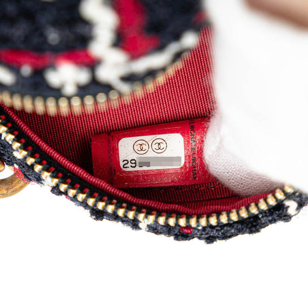 シャネル シャネル19 ラウンド型 斜め掛け チェーン ショルダーバッグ ネイビー レッド ツイード レザー レディース CHANEL 【中古】