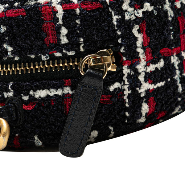 シャネル シャネル19 ラウンド型 斜め掛け チェーン ショルダーバッグ ネイビー レッド ツイード レザー レディース CHANEL 【中古】