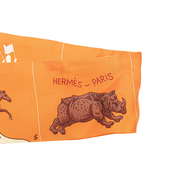 エルメス ツイリー パラード スカーフ オレンジ ブラウン シルク レディース HERMES 【中古】
