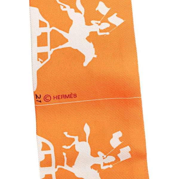 エルメス ツイリー パラード スカーフ オレンジ ブラウン シルク レディース HERMES 【中古】