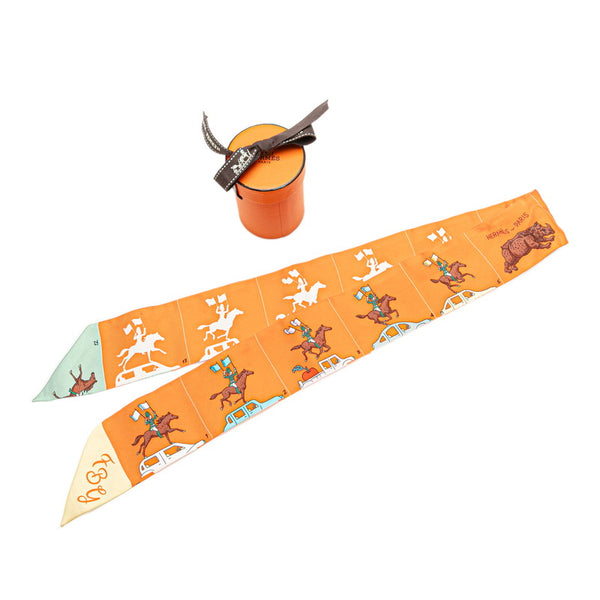 エルメス ツイリー パラード スカーフ オレンジ ブラウン シルク レディース HERMES 【中古】