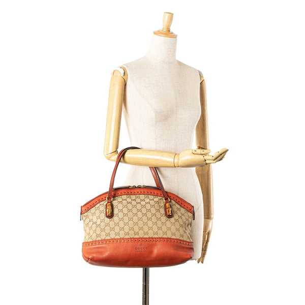 グッチ GGキャンバス バンブー ハンドバッグ 339002 ベージュ ブラウン キャンバス レザー レディース GUCCI 【中古】